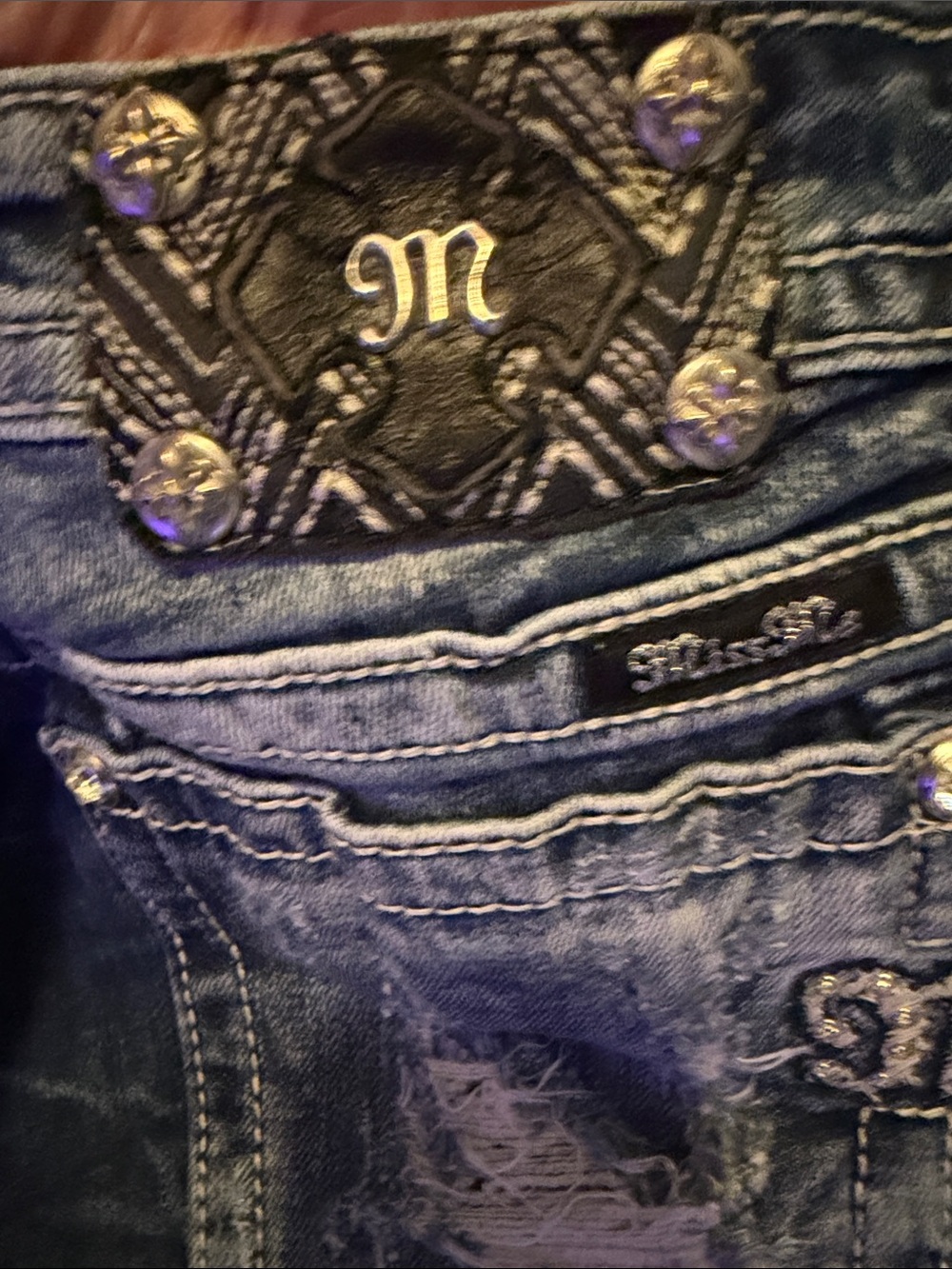 Miss Me Distressed Dark Wash Denim Shorts - Blue - Picture 9 of 10
